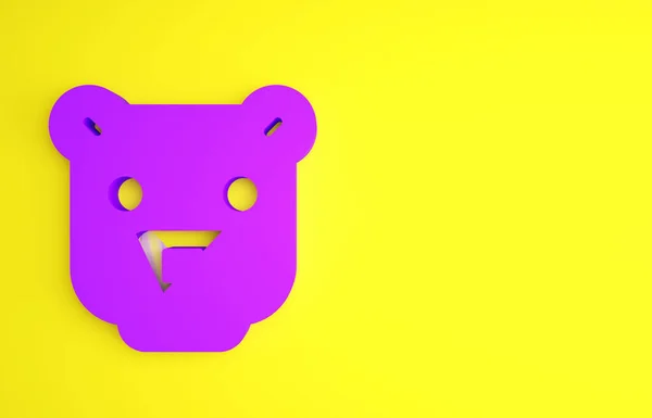 紫色熊头图标孤立在黄色背景 最低纲领的概念 3D渲染3D插图 — 图库照片