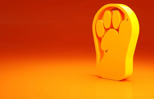 stock image Yellow Paw print icon isolated on orange background. Dog or cat paw print. Animal track. Minimalism concept. 3d illustration 3D render.