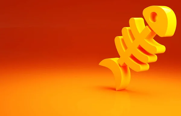 Yellow Fish skeleton icon isolated on orange background. Fish bone sign. Minimalism concept. 3d illustration 3D render.