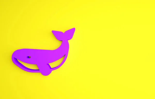 Purple Whale Icon Isolated Yellow Background Minimalism Concept Illustration Render — Stock Photo, Image
