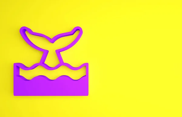 Фиолетовый Китовый Хвост Иконке Океанской Волны Выделен Желтом Фоне Концепция — стоковое фото