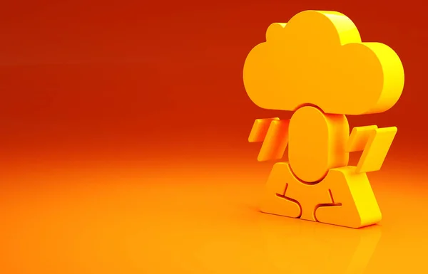 Yellow Depression and frustration icon isolated on orange background. Man in depressive state of mind. Mental health problems. Minimalism concept. 3d illustration 3D render.