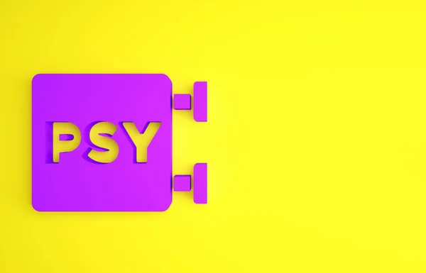 Purple Psychology icon isolated on yellow background. Psi symbol. Mental health concept, psychoanalysis analysis and psychotherapy. Minimalism concept. 3d illustration 3D render.