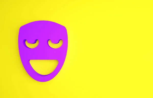 Ícone Máscara Teatral Purple Comedy Isolado Fundo Amarelo Conceito Minimalismo — Fotografia de Stock