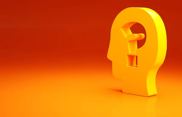 Κίτρινη Κεφαλή Ανθρώπου Ερωτηματικό Εικονίδιο Που Απομονώνεται Πορτοκαλί Φόντο Μινιμαλιστική — Φωτογραφία Αρχείου