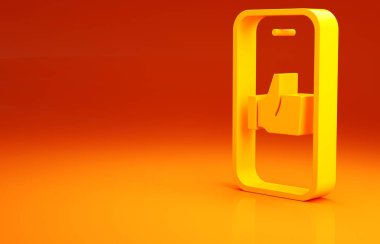 Sarı El, turuncu arka planda izole edilmiş bir ikon gibi. Minimalizm kavramı. 3d illüstrasyon 3B canlandırma.