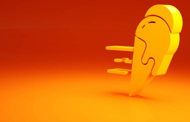 Çevrimiçi sarı sipariş ve turuncu arka planda izole edilmiş waffle konisi ikonunda dondurma. Güzel sembol. Minimalizm kavramı. 3d illüstrasyon 3B canlandırma.