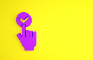 Mor Çevrimiçi sipariş ve fast food dağıtım ikonu sarı arka planda izole edildi. Burger tabelası. Minimalizm kavramı. 3d illüstrasyon 3B canlandırma.