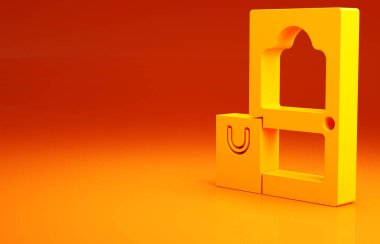 Sarı Çevrimiçi sipariş ve fast food dağıtım ikonu turuncu arka planda izole edildi. Minimalizm kavramı. 3d illüstrasyon 3B canlandırma.