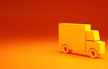 Sarı Hızlı turuncu arka planda izole edilmiş araba ikonu ile 24 saat teslimat. Minimalizm kavramı. 3d illüstrasyon 3B canlandırma.