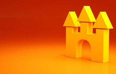 Sarı Kale simgesi turuncu arka planda izole edildi. Minimalizm kavramı. 3d illüstrasyon 3B canlandırma.
