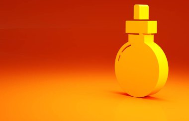 Sarı Bomba, turuncu arka planda izole edilmiş ikonu patlatmaya hazır. Mutlu Cadılar Bayramı Partisi. Minimalizm kavramı. 3d illüstrasyon 3B canlandırma.