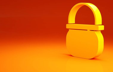 Sarı Cadılar Bayramı cadı kazanı ikonu turuncu arka planda izole edilmiş. Mutlu Cadılar Bayramı Partisi. Minimalizm kavramı. 3d illüstrasyon 3B canlandırma.