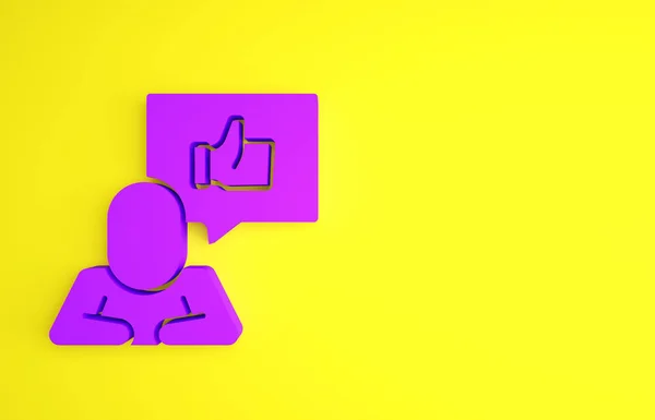 Purple Hand Icon Isolated Yellow Background Minimalism Concept Illustration Render — Stock Photo, Image