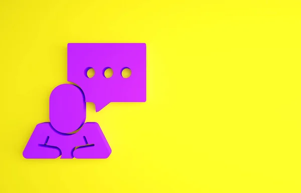 Фиолетовый Пузырь Чат Речи Выделен Желтом Фоне Значок Сообщения Коммуникация — стоковое фото