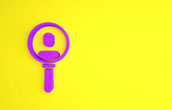 Lupa Púrpura Para Buscar Icono Gente Aislado Sobre Fondo Amarillo — Foto de Stock