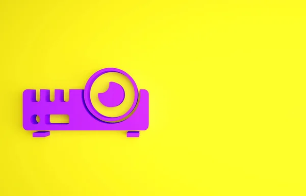 紫色演示 媒体投影仪图标在黄色背景下被隔离 最低纲领的概念 3D渲染3D插图 — 图库照片