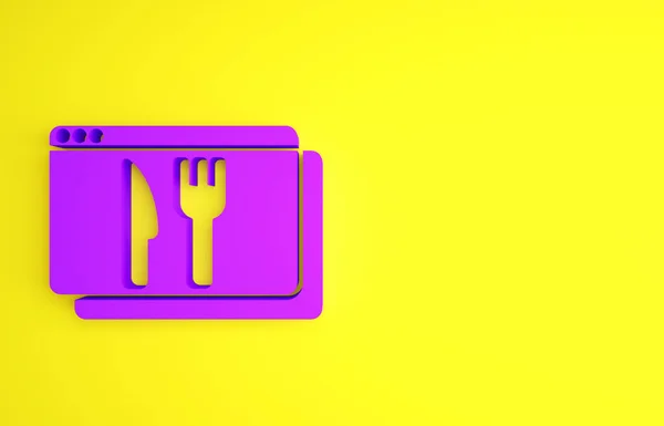 Purple Online Παραγγελία Και Γρήγορη Παράδοση Τροφίμων Εικονίδιο Απομονώνονται Κίτρινο — Φωτογραφία Αρχείου