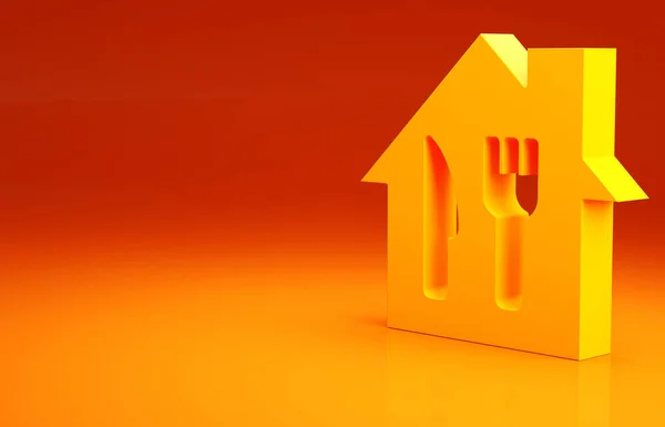 Yellow Online ordering and fast food delivery icon isolated on orange background. Minimalism concept. 3d illustration 3D render.