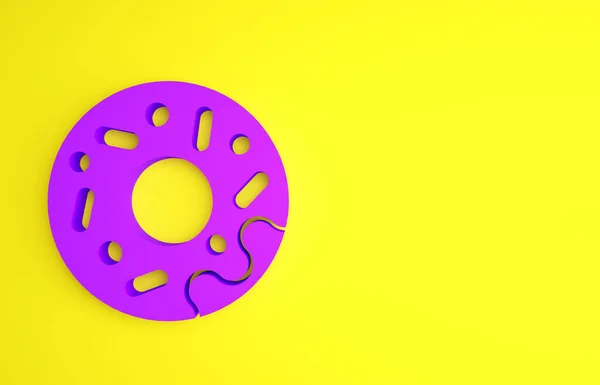 Фиолетовый Пончик Сладкой Иконкой Желтом Фоне Концепция Минимализма Рендеринг — стоковое фото