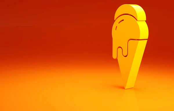 黄色雪糕在华夫饼锥形图标孤立在橙色背景 甜蜜的象征 最低纲领的概念 3D渲染3D插图 — 图库照片