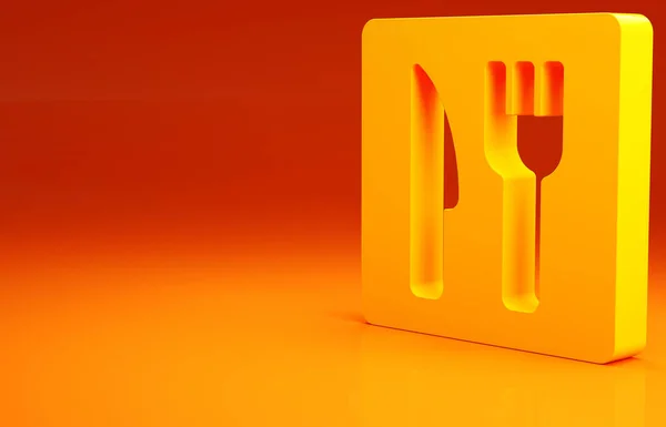 Yellow Cafe Restaurant Location Icon Isolated Orange Background Fork Spoon — Stock Photo, Image