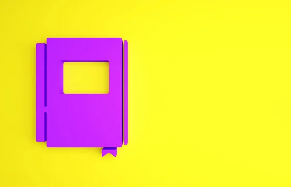 Libro Púrpura Icono Aislado Sobre Fondo Amarillo Concepto Minimalista Ilustración —  Fotos de Stock