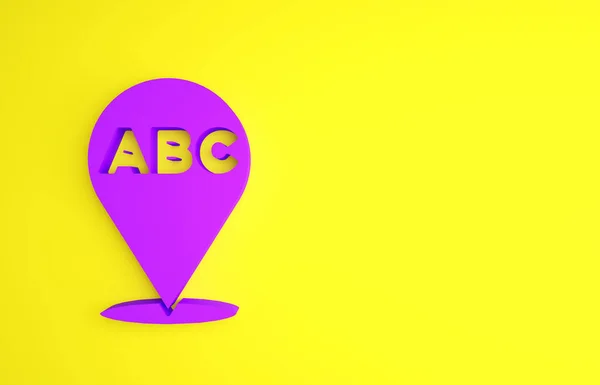 紫色字母图标孤立在黄色背景 最低纲领的概念 3D渲染3D插图 — 图库照片