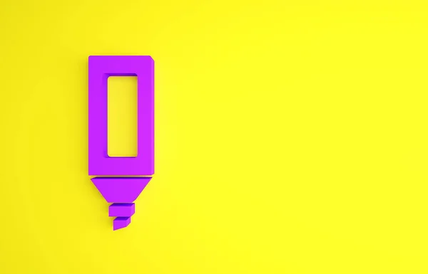 黄色の背景に分離された紫色のマーカーペンアイコン 最小限の概念 3Dイラスト3Dレンダリング — ストック写真