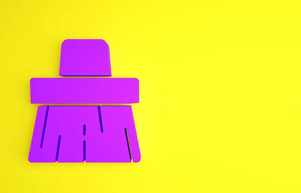 黄色の背景に孤立した紫のハンドルほうきアイコン 清掃サービスのコンセプト 最小限の概念 3Dイラスト3Dレンダリング — ストック写真