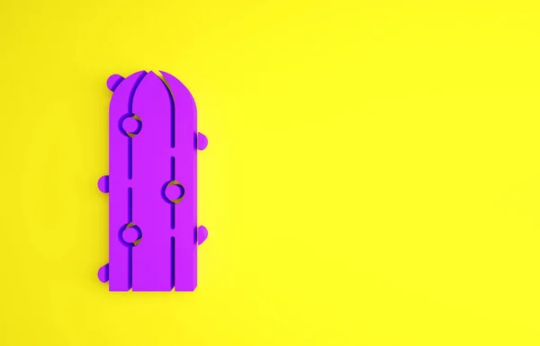 黄色の背景に単離された紫色のサボテンアイコン 最小限の概念 3Dイラスト3Dレンダリング — ストック写真