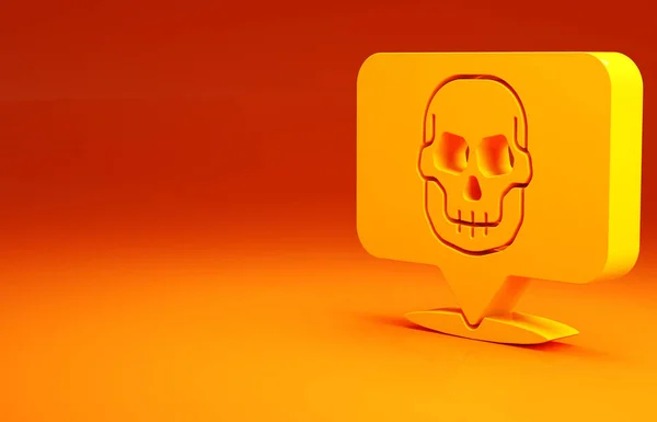 Ikona Žluté Lebky Izolovaná Oranžovém Pozadí Šťastný Halloweenský Večírek Minimalismus — Stock fotografie