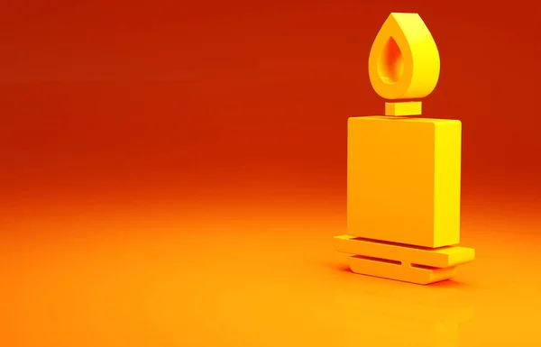 Żółta Płonąca Ikona Świecy Odizolowana Pomarańczowym Tle Cylindryczny Aromatyczny Patyk — Zdjęcie stockowe