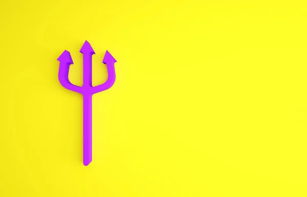 黄色の背景に孤立した紫色の海王星トライデントアイコン ハッピーハロウィンパーティー 最小限の概念 3Dイラスト3Dレンダリング — ストック写真