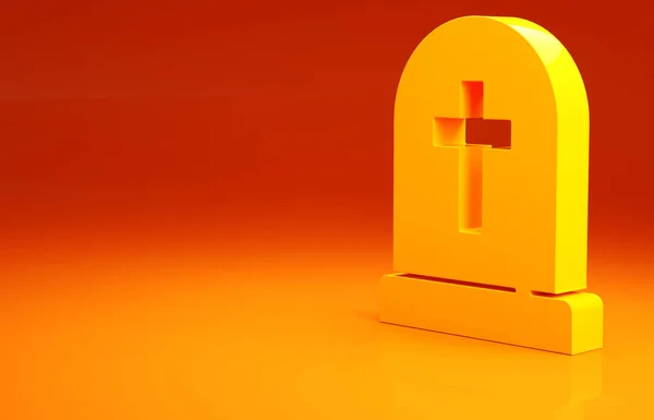 Lápida Amarilla Con Icono Cruz Aislado Sobre Fondo Naranja Icono — Foto de Stock