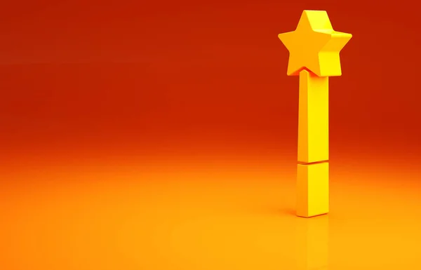 黄色魔杖图标孤立在橙色背景 星形魔法配件 神奇的力量最低纲领的概念 3D渲染3D插图 — 图库照片