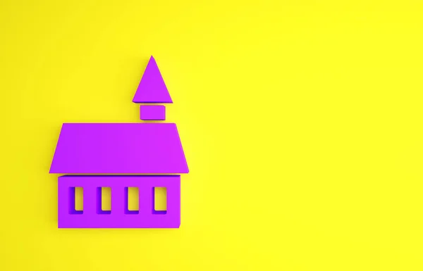 Icono Del Castillo Púrpura Aislado Sobre Fondo Amarillo Concepto Minimalista —  Fotos de Stock