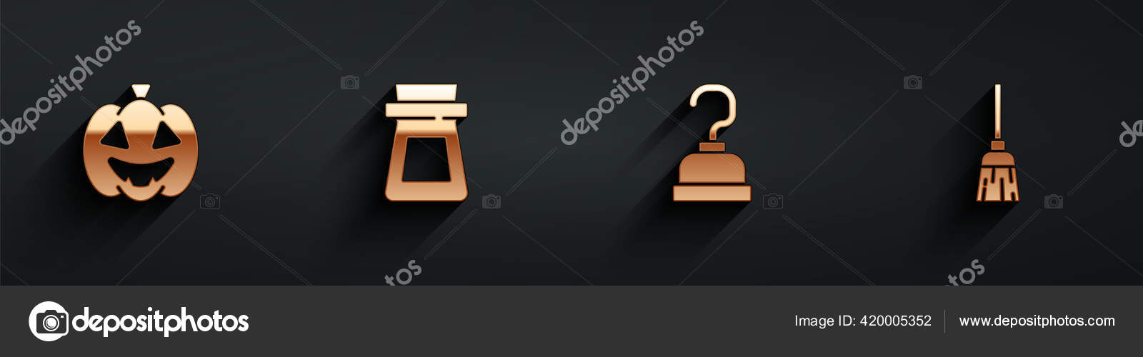 Set Kurbis Flasche Mit Trank Piratenhaken Und Hexenbesen Ikone Mit Vektorgrafik Lizenzfreie Grafiken C Vectorstockvadim 420005352 Depositphotos