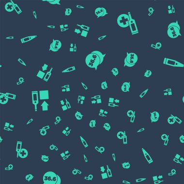 Tıbbi termometreyi, dijital termometreyi ve kusursuz deseni ayarla. Vektör.