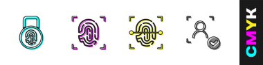 Parmak izini kilitle ve yüz tanıma simgesini ayarla. Vektör.