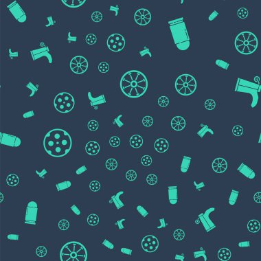 Eski ahşap tekerlek, kurşun, Revolver silindiri ve Kovboy botunu kusursuz desene ayarlayın. Vektör.