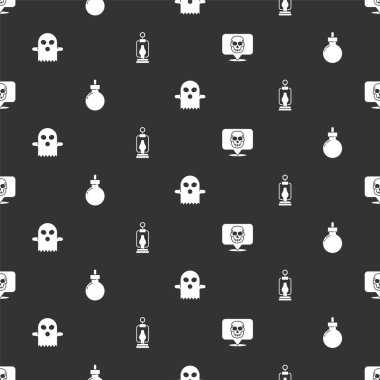 Kafatası, Bomba, Hayalet ve Kamp fenerini patlamaya hazır hale getirin. Vektör.