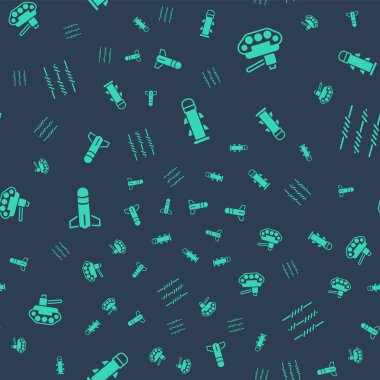 Roket, ordu tankı ve dikenli telleri kusursuz desene ayarlayın. Vektör.