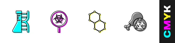 Définir Recherche Adn Recherche Biohazard Loupe Formule Chimique Icône Poulet — Image vectorielle