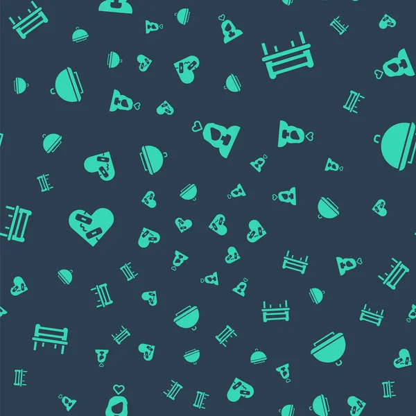 Çifti birbirine aşık et, romantik bank kırık kalbi iyileştir ve tepsiyle kusursuz bir desen oluştur. Vektör.