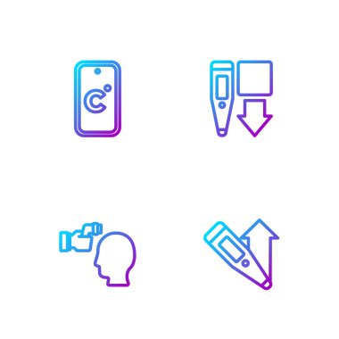 Dijital termometreyi ayarla, vücut ısısını kontrol et, Celsius ve... Renk simgeleri. Vektör.