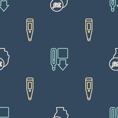 Hat yüksek insan vücut ısısı, dijital termometre ve tıbbi ölçü ayarlayın. Vektör.