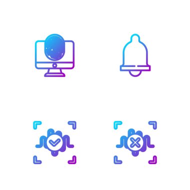 Hat Reddetme ses tanıma, ses, parmak izi ve hareket sensörlü monitör ayarla. Renk simgeleri. Vektör.