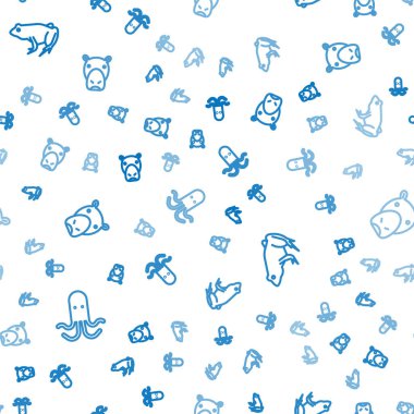 Ahtapot, Kurbağa ve Su Aygırı ya da Hippopotam hattını kusursuz desene ayarlayın. Vektör.