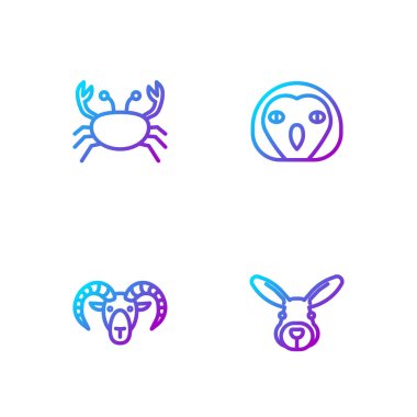 Tavşan kafası, keçi ya da koç başı, Yengeç ve Baykuş. Renk simgeleri. Vektör.